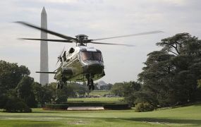 Geheim: nieuwe Trump helikopter verschroeide het gras van het Witte Huis